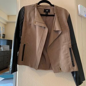 Tan suede with black leather jacket